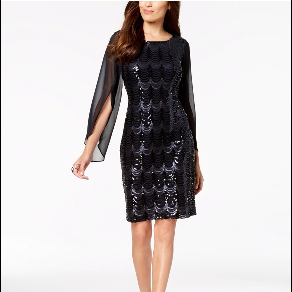 Sequined Chiffon-Sleeve Dress size 6